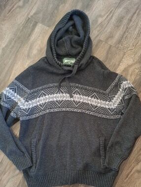 American Eagle Outfitters Charcoal Gray Hooded Sweater with White Pattern
